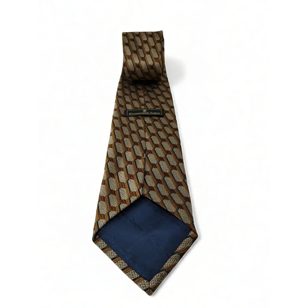 Preppy Minimalist Ermenegildo Zegna Silk Necktie Geometric Pattern Mens Business